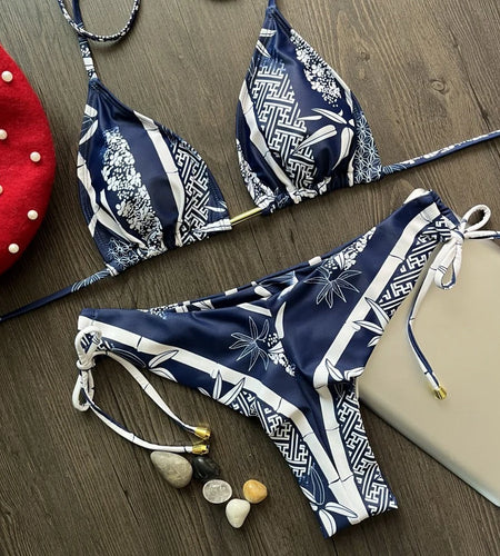 Wrinkle Bikini 2024 Sexy Bathing Suit Women Thong Swimsuit Beachwear Halter Brazilian Bikini Push Up Swimwear Women