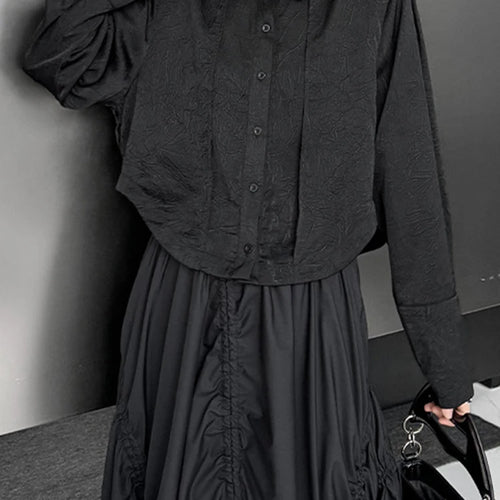 Load image into Gallery viewer, Women Black Textured Big Size Elegant Short Blouse New Lapel Long Sleeve Shirt Fashion Tide Spring Autumn 2025 1DJ1095
