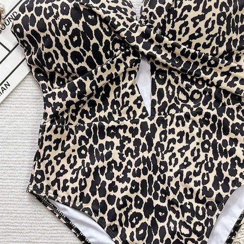 Load image into Gallery viewer, Sexy Leopard Women One Piece Swimsuit Female Swimwear Hollow Out Monokini Swimming Suit High Waist Beachwear
