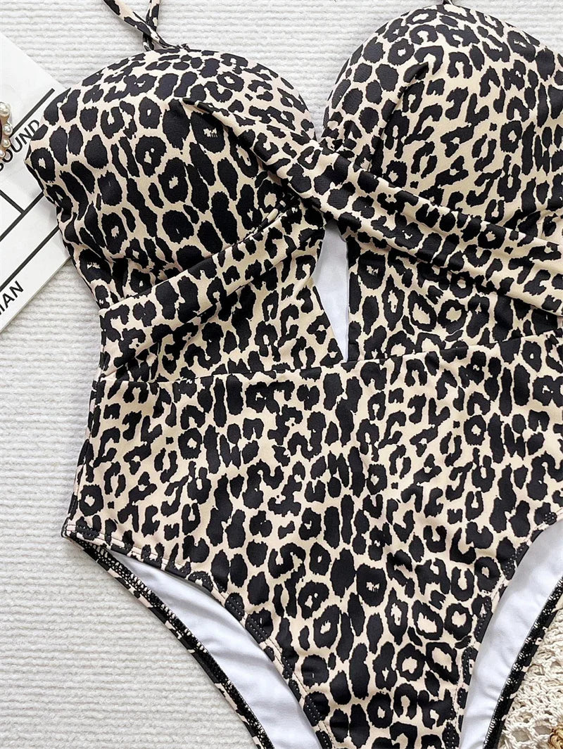 Sexy Leopard Women One Piece Swimsuit Female Swimwear Hollow Out Monokini Swimming Suit High Waist Beachwear