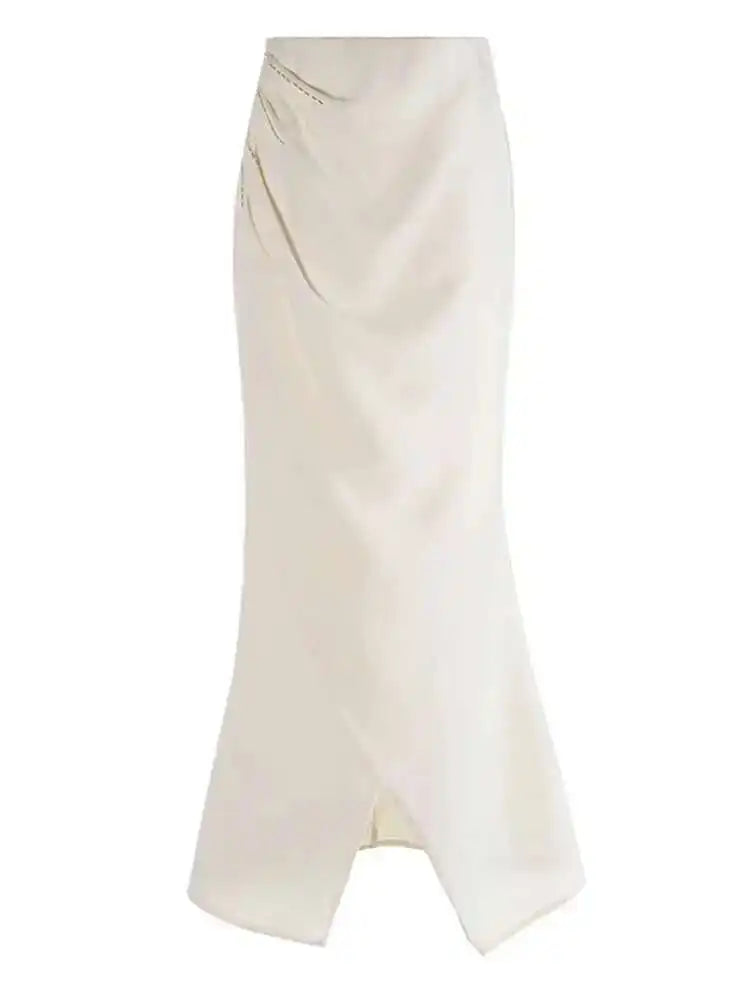 High Waist Rose Red Pleated Nailed Irreuglar Elegant  Half-body Skirt Women Fashion Tide New Spring Autumn 2025 1DH5226