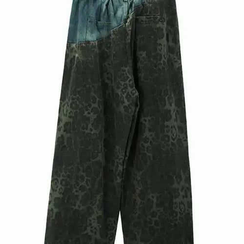 Load image into Gallery viewer, High Elastic Waist Green Leopard Print Denim Long Wide Leg Pants New Trousers Women Fashion Spring Autumn 2025 1DH6193
