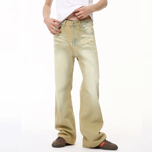 Load image into Gallery viewer, American Design Men&#39;s Denim Pants Casual Worn-out Contrast Color Summer Straight Menwear Wide Leg Bottom 9C6504
