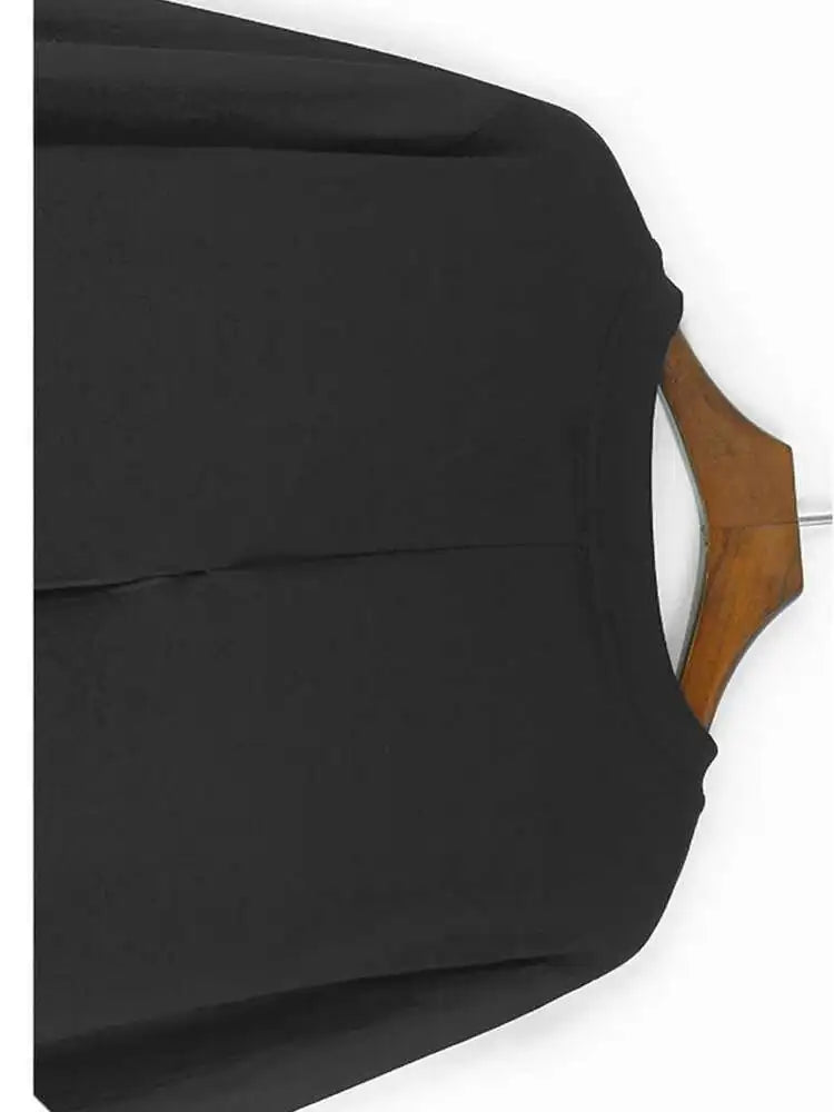 Women Black False Two Ruffles Hem Big Size Midi Dress New Round Neck Long Sleeve Fashion Tide Spring Autumn 2025 1DH9654