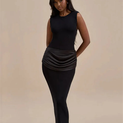 Load image into Gallery viewer, Sleeveless Ruched Sexy Maxi Dress For Women Gown Fashion Black O Neck High Waist Bodycon Club Party Long Dress Vestido
