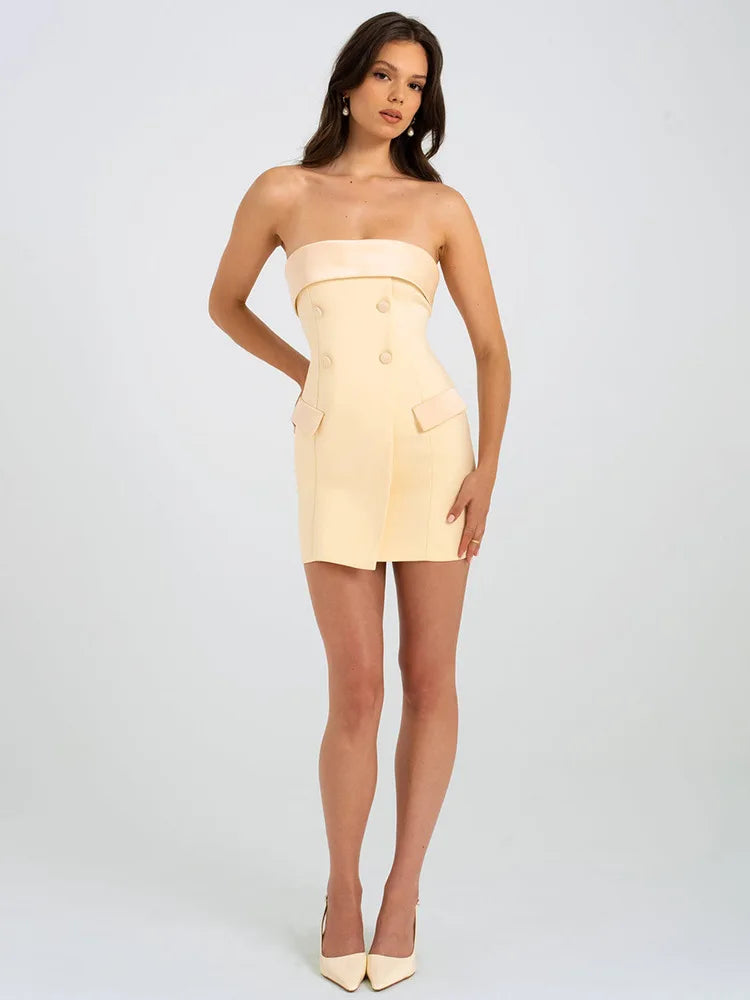 Elegant Suit  Bodycon Women Dress 2024 Autumn Winter New Sexy Strapless Skirt Fashion Party Club Backless Slim Dress