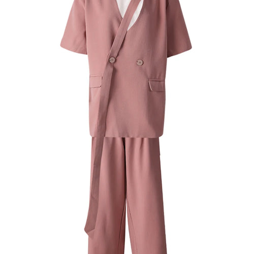 Load image into Gallery viewer, Big Size Green Blazer Wide Leg Pants Two Piece Suit New V-Neck Short Sleeve Women Fashion Tide Spring Summer 2025 CPG3079
