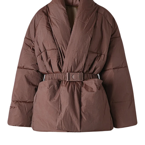 Load image into Gallery viewer, Brown Belted Big Size Keep Warm Cotton-padded Coat Long Sleeve Women Parkas Fashion Tide New Autumn Winter 2025 2Z2885
