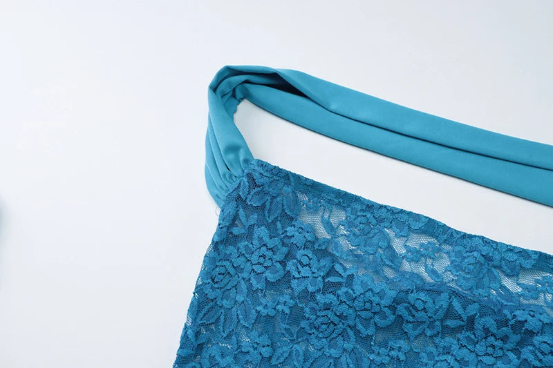 Off-shoulder Strapless Sexy Maxi Dress For Women Elegant Blue Sleeveless Backless Lace Patchwork Bodycon Long Dress