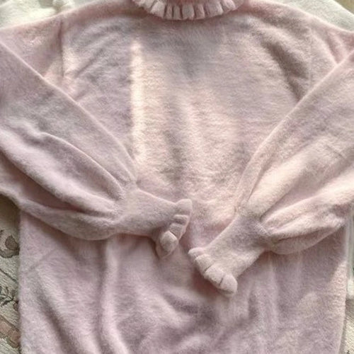 Load image into Gallery viewer, Soft Basic Pullover Women Japanese Ruffle Turtleneck Puff Sleeve Sweater Jk Lolita Inside Jumper  Fairy Sueter Top
