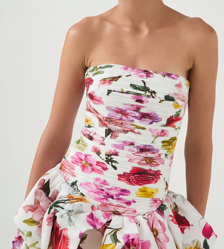 Hit Color Printing Slimming Dresses For Women Strapless Sleeveless High Waist Temperament Dress Female Fashion New