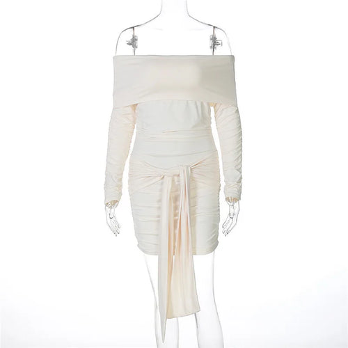 Load image into Gallery viewer, Off-shoulder Long Sleeve Ruched Sexy Mini Dress For Women Fashion Strapless Backless Bodycon Draped Club Dress New
