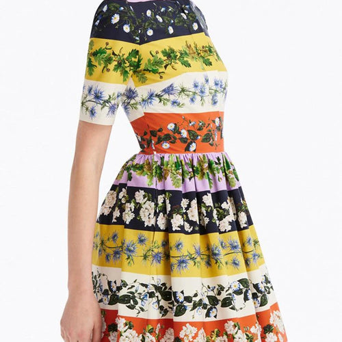 Load image into Gallery viewer, Colorblock Floral Printing Dress For Women Round Neck Short Sleeve High Waist Folds Temperament Dresses Female Fashion New
