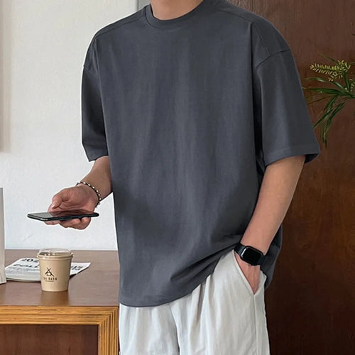 Load image into Gallery viewer, Simple Summer Men&#39;s T-shirts Casual Round Neck Short Sleeve Tees Solid Color Male Loose Tops Korean Style 9C6420
