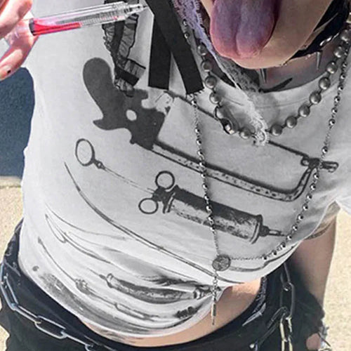 Load image into Gallery viewer, Dark Printed Cropped T Shiirt Gothic Casual Slim O-Neck Short Sleeve Tees Women 2024 Summer Fashion Streetwear Ladies
