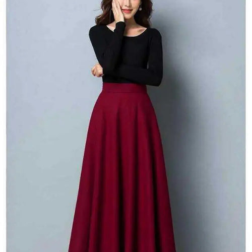 Load image into Gallery viewer, Autumn Winter Black Gray Large Size Woolen Long Skirt Women Fashion Korean Ladies Red High Waist Festival Pleated A-line Skirts
