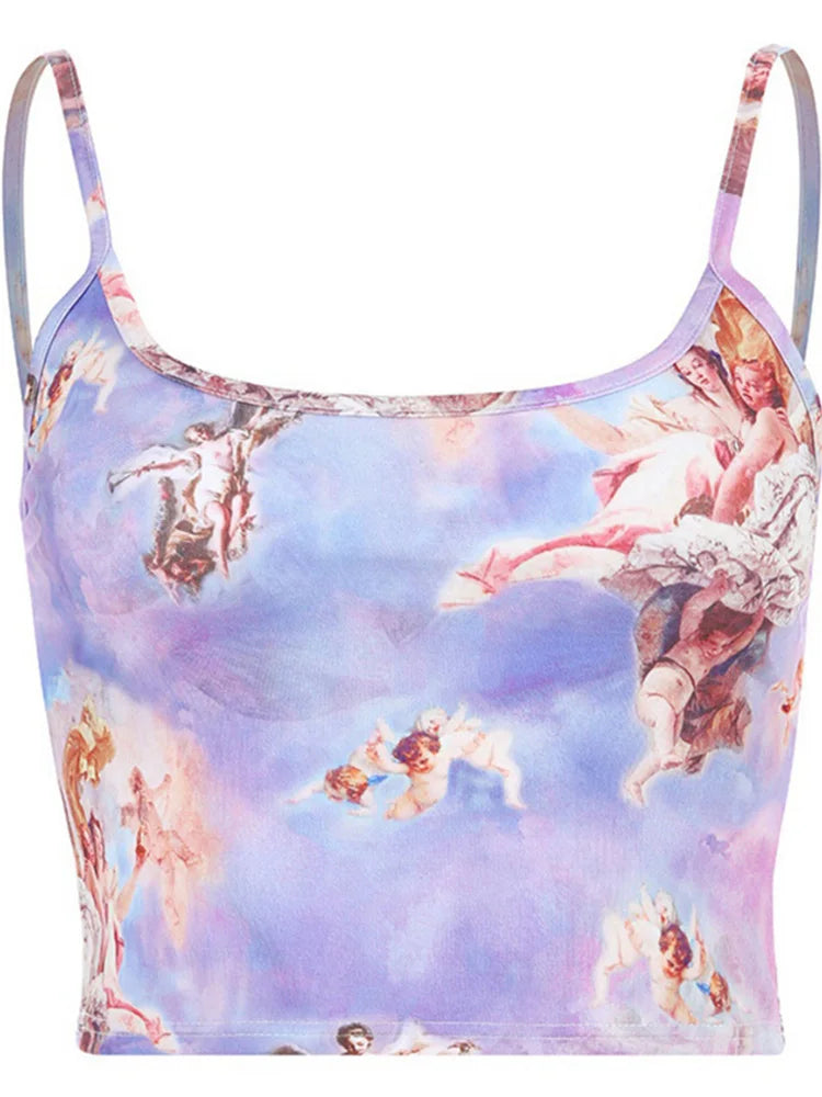 Sexy Slim Sling Angel Print Summer Camisole Women's Sexy Streetwear Short Cropped Navel Bra Top
