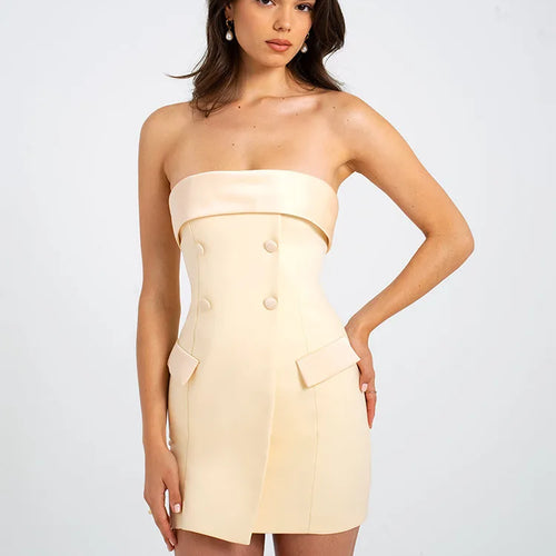 Load image into Gallery viewer, Elegant Suit  Bodycon Women Dress 2024 Autumn Winter New Sexy Strapless Skirt Fashion Party Club Backless Slim Dress
