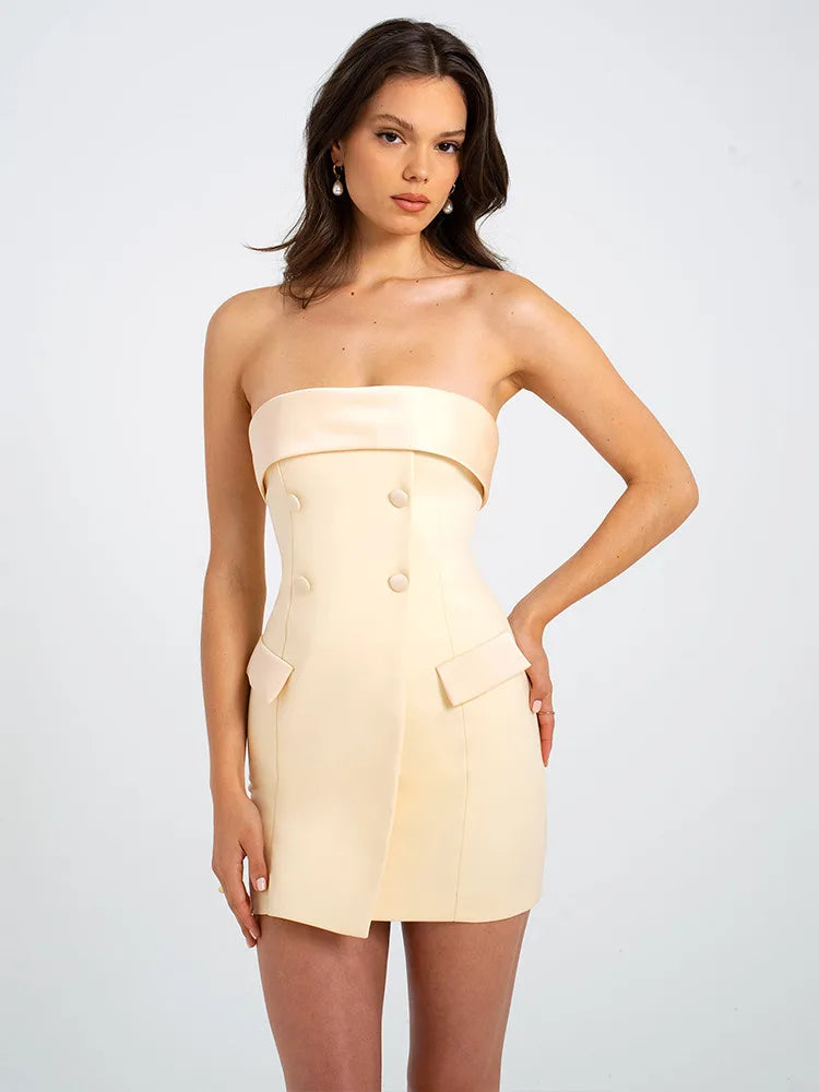 Elegant Suit  Bodycon Women Dress 2024 Autumn Winter New Sexy Strapless Skirt Fashion Party Club Backless Slim Dress