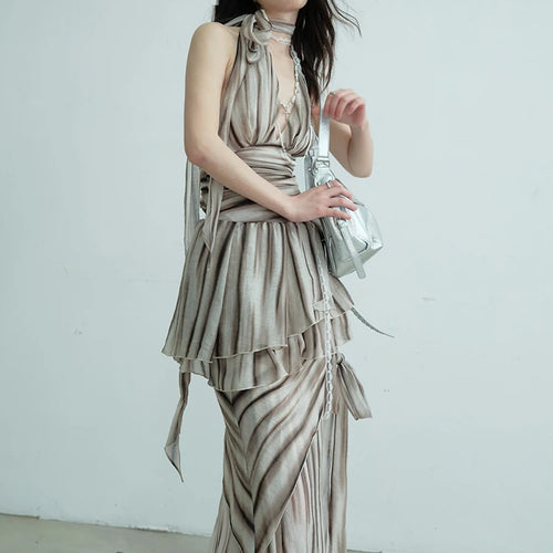 Load image into Gallery viewer, Brown Tank Top Bandage Thin Skirt Two Pieces Suit New Halter Sleeveless Women Fashion Tide Spring Summer 2025 1DJ0680
