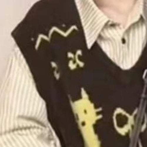 Load image into Gallery viewer, Preppy Style Sleeveless Sweater Vest Casual Vintage V-neck Pullovers Y2k Aesthetic Women Streetwear Cartoon Knitwear Waistcoat
