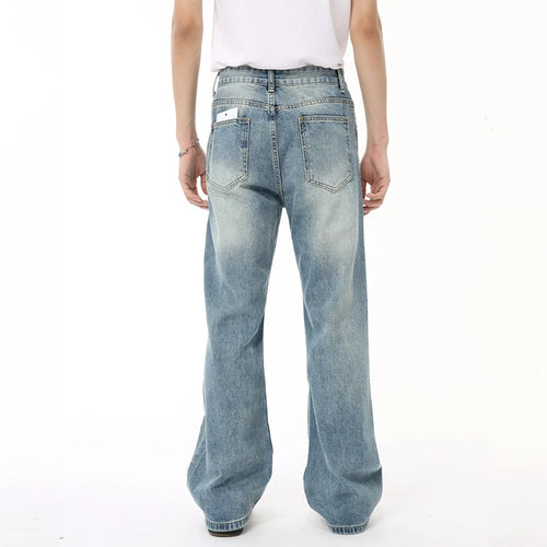 Load image into Gallery viewer, American Style Men&#39;s Denim Pants Casual Worn-out Hole Wide Leg Menwear Straight Solid Color Male Bottom Chic 9C6608
