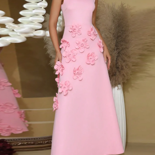 Load image into Gallery viewer, Slimming Spliced 3D Flower Temperament Dresses for Women Round Neck Sleeveless High Wasit Dress Female Clothing New
