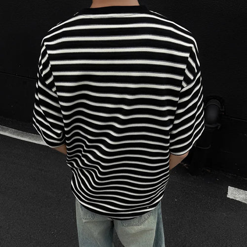 Load image into Gallery viewer, Striped Men's T-shirts New Summer Short Sleeve Loosse Round Neck Fashion Pullover Trendy Men's Top Contrast Color 9W1562

