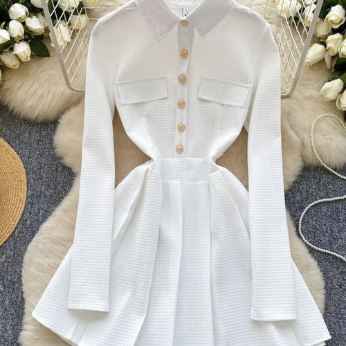 Load image into Gallery viewer, Spring Autumn 2025 New Women Fashion Black White Elegant Long Sleeved Short Dress Vintage Pink Single Breasted Party Dress Trend
