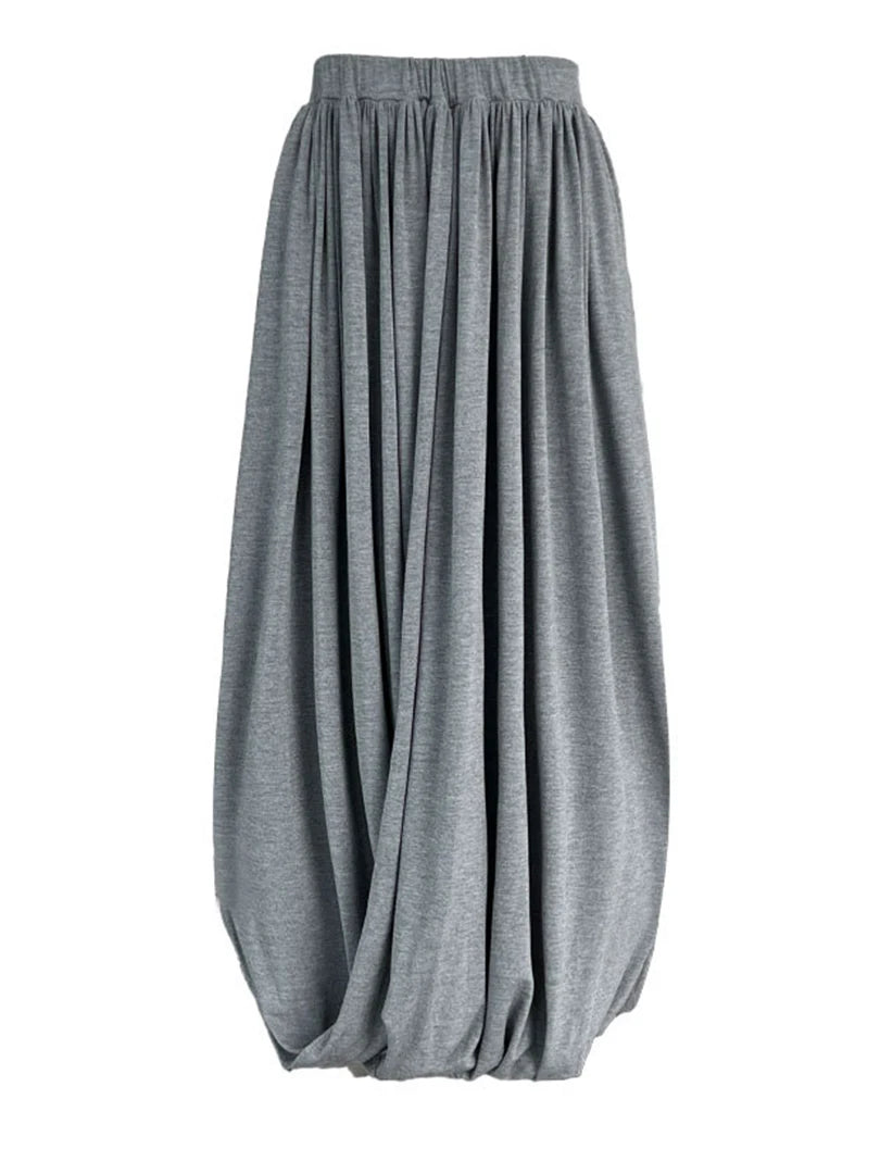 High Elastic Waist Gray Pleated Twisted Elegant Midi Half-body Skirt Women Fashion Tide New Spring Autumn 2025 1DJ1559