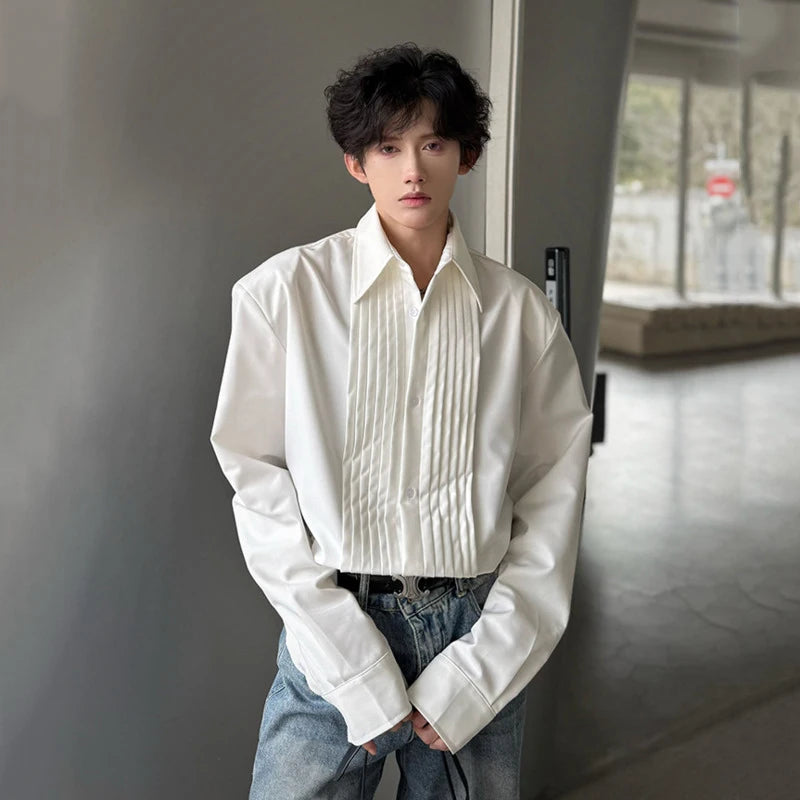 Men's Shirts Long Sleeve New Spring Fold Design Fashionable Turn-down Collar Male Single Breasted Clothing Spring 9W1756