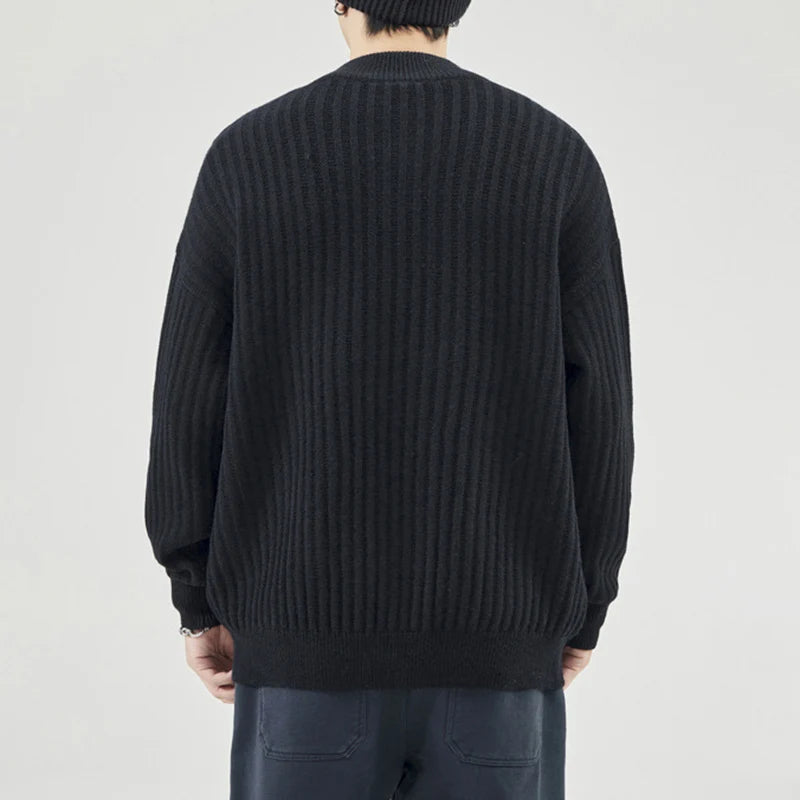 Men's Sweaters American O-neck Solid Color Male Pullover Loose Thick Casual Handsome Trendy Knitting Sweater New 9W1315