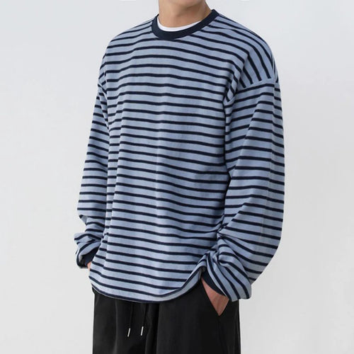 Load image into Gallery viewer, Men&#39;s Tees Striped Long Sleeved T-shirt Male Autumn New Round Neck Menwear Korean Version Trendy Versatile Clothing  9C6910
