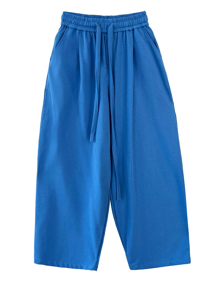 High Elastic Waist Black Drawstring Long Casual Wide Leg Pants New Trousers Women Fashion Tide Spring Autumn 2025 1DJ0194