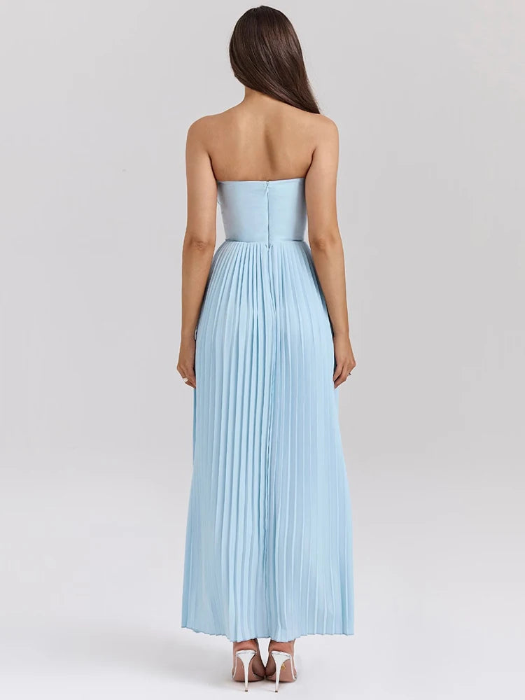 Off-shoulder Backless Pleated Maxi Dress For Women Fashion Strapless Sleeveless High Waist Bodycon Sexy Long Dress
