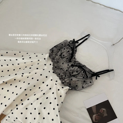 Load image into Gallery viewer, French Retro Women Black White Dot Patchwork Lace Elegant Sexy Backless Slip Short Dress 2025 Summer Sleeveless Slim Party Dress
