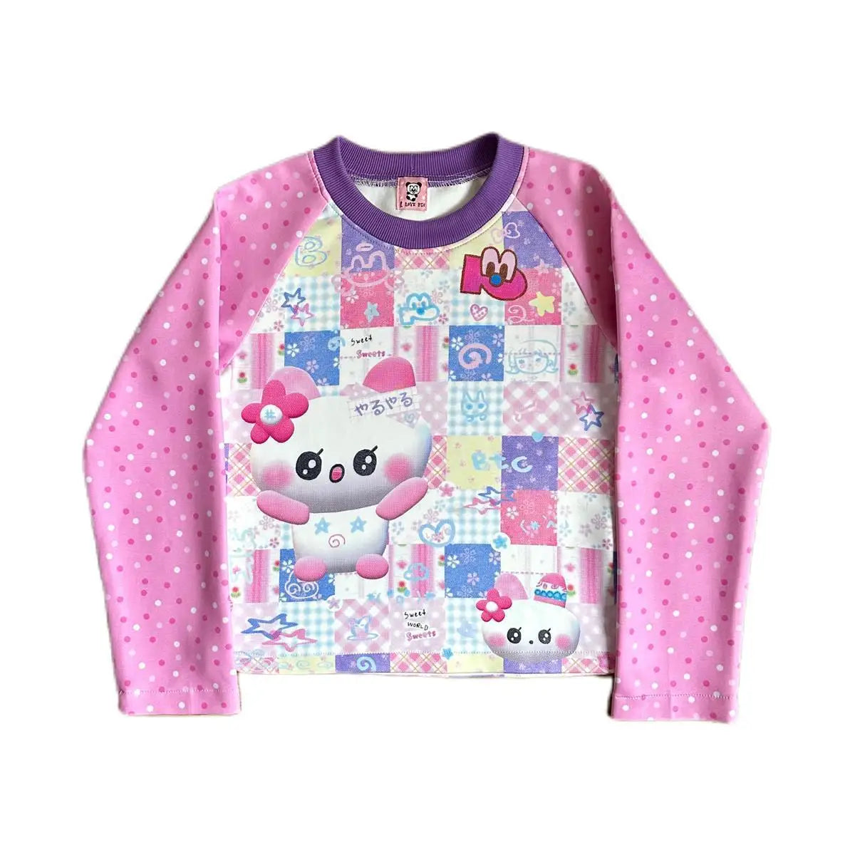 Cute Tshirts for Women O-neck Long Sleeve Tunic Tees Chic Cartoon Casual Summer Camisetas Contrast Color Polka Dot Y2k T Shirt