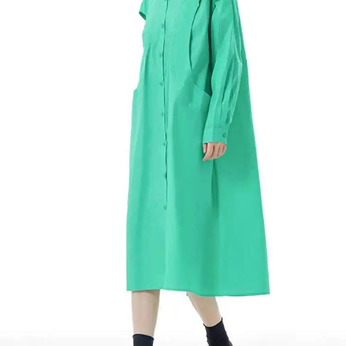 Load image into Gallery viewer, Women Green Rose Red Spliced Big Size Midi Shirt Dress New Lapel Long Sleeve Fashion Tide Spring Autumn 2025 1DH5167
