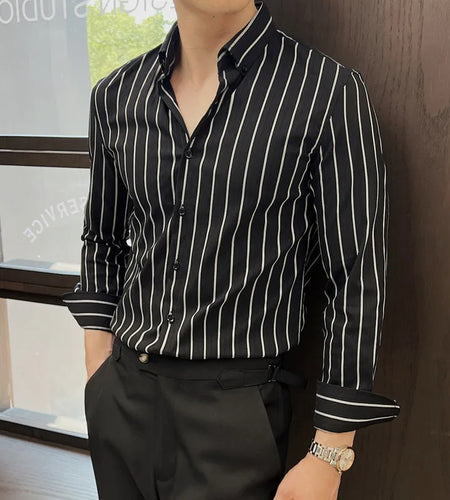 Striped Men's New Long Sleeved Shirts Korean Fashion Shirt Male Turn-down Collar Clothing Loose Spring Style 9W1567