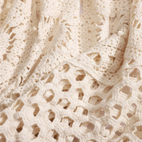 Load image into Gallery viewer, Women Beige Elegant High Waist Hollowed Out Lace Up Knitted Skirt Summer Vintage Bohemian White Vacation Long Skirt Romantic New
