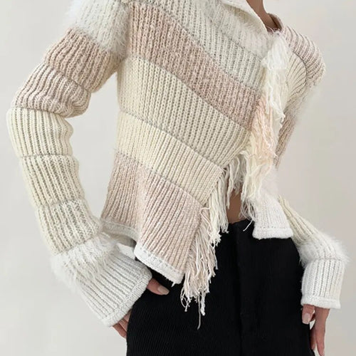 Load image into Gallery viewer, Colorblock Casual Slimming Sweaters For Women Round Neck Long Sleeve Patchwork Tassel Pullover Knit Sweater Female
