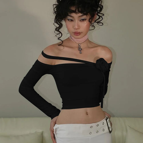 Load image into Gallery viewer, Women 2 Pcs Sets Solid Long Sleeve Tie Flowers Lace Up Sexy Crop Top Belt Skirt Winter Elegant Outfits Party Festival
