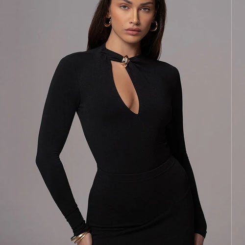 Load image into Gallery viewer, Sexy Hollow Out Long Sleeved High Elasticity Tight Fitting Bodysuit Women Irregular Jumpsuit Casual Party Club Rompers
