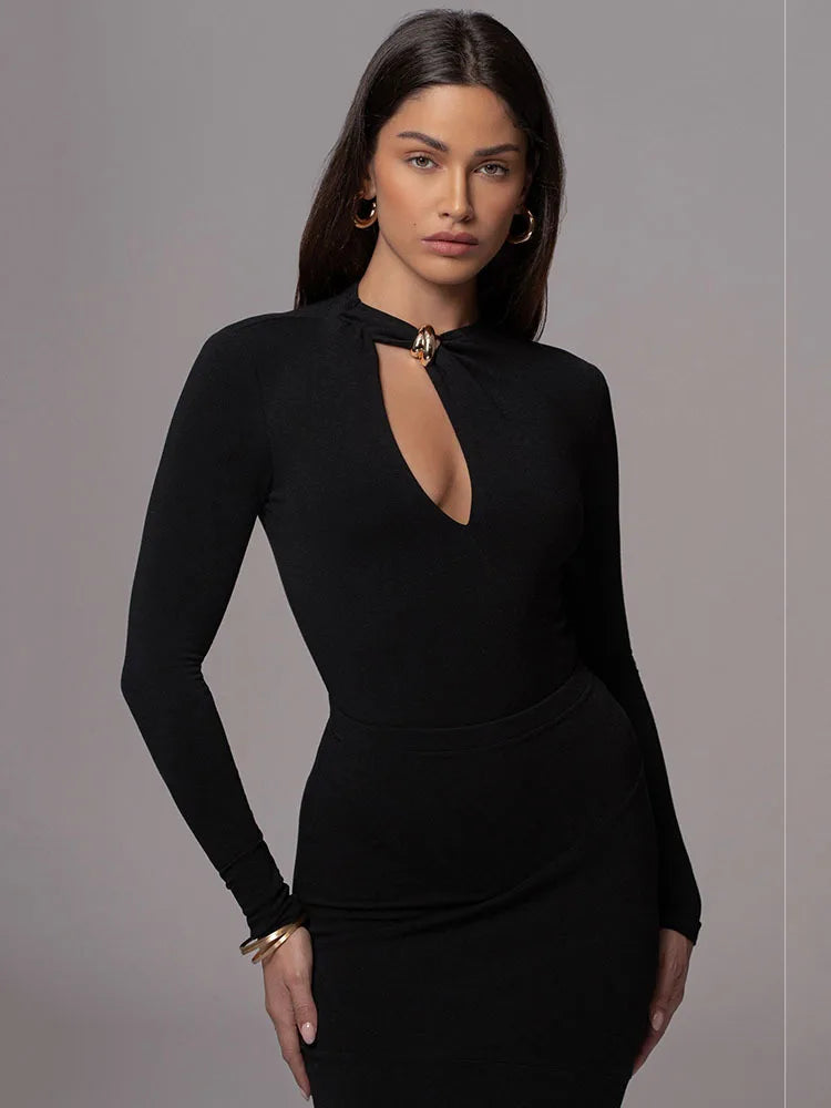 Sexy Hollow Out Long Sleeved High Elasticity Tight Fitting Bodysuit Women Irregular Jumpsuit Casual Party Club Rompers