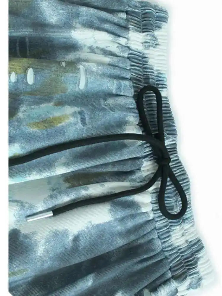 High Elastic Waist Blue Back Denim Tie Dye A-line Design Half-body Skirt Women Fashion Tide New Spring Autumn 2025 1DH9320