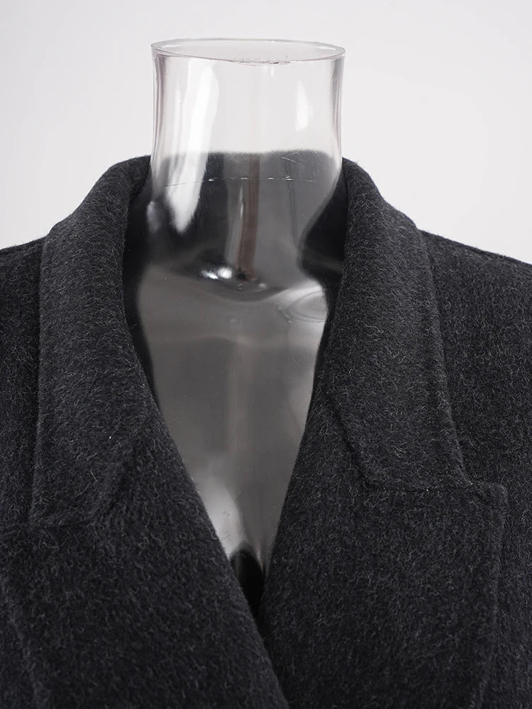 Dark Gray Cuff Fur Big Size Long Woolen Coat New Lapel Long Sleeve Women Jacket Fashion Tide Autumn Winter 2025 CPG2464