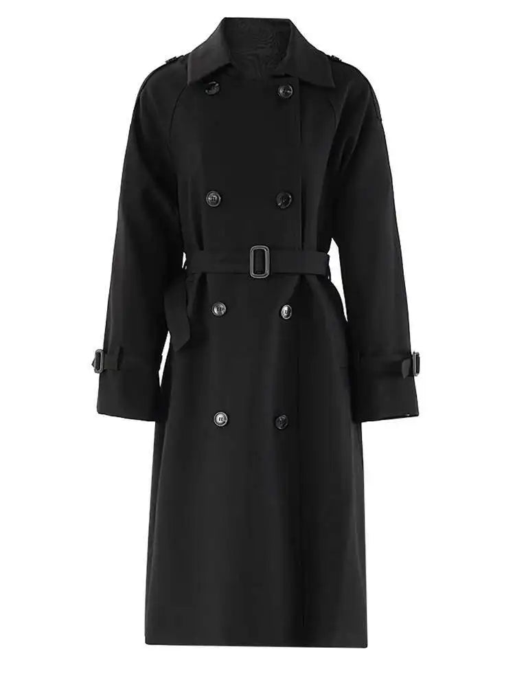 Women Red Double Breasted Big Size Elegant Trench New Lapel Long Sleeve Windbreaker Fashion Spring Autumn 2025  CPG1783