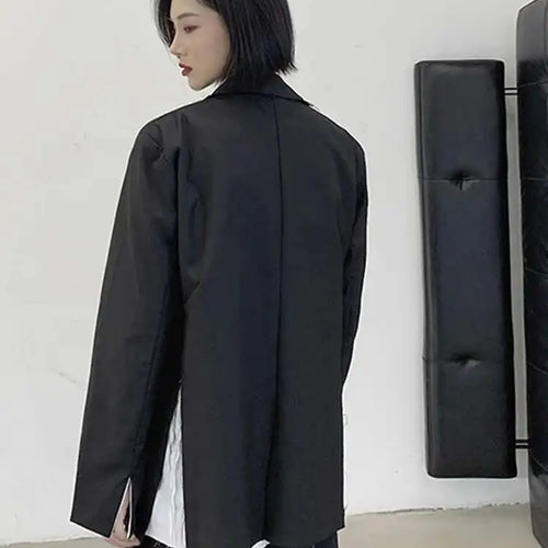 Load image into Gallery viewer, Women Black Color-block Burr Big Size Blazer New Lapel Long Sleeve Loose Fit Jacket Fashion Spring Autumn 2025 1DF1116
