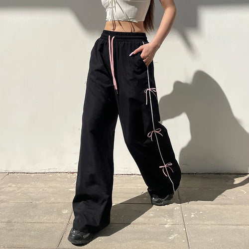 Load image into Gallery viewer, Streetwear Stripe Loose Women Pants Sweet Coquette Clothes Straight Leg Bow Sporty Trousers Cutecore Joggers Outfits
