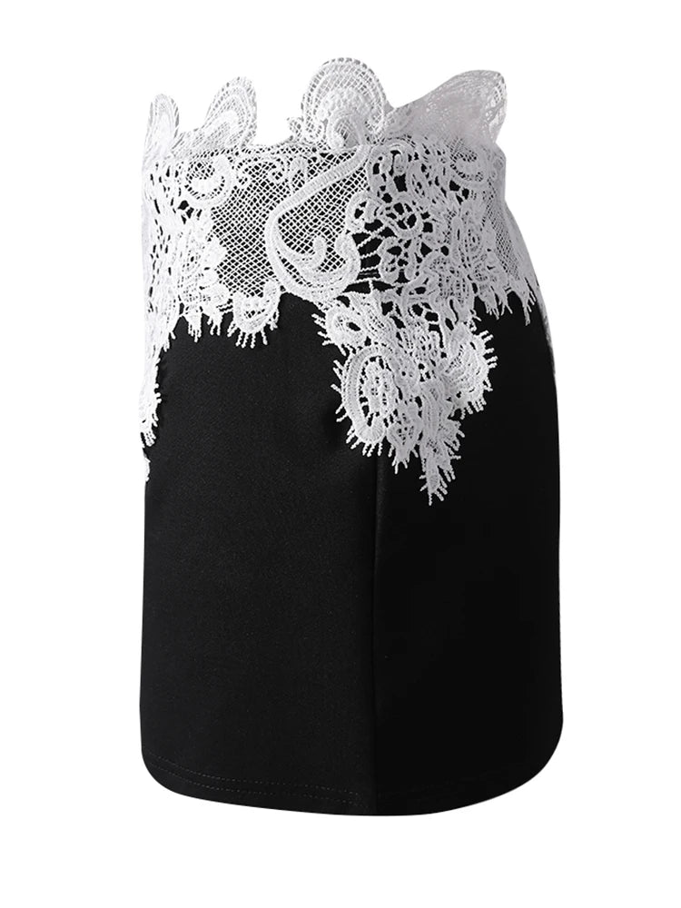 High Waist Black Lace Irregular Color-block Mini Half-body Skirt Women Fashion Tide New Spring Summer 2025 CPG3155
